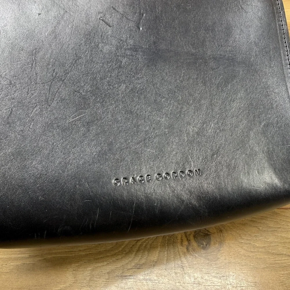 GRACE GORDON‎ Black Modern Leather Satchel Top Handle Minimalist Sleek UK